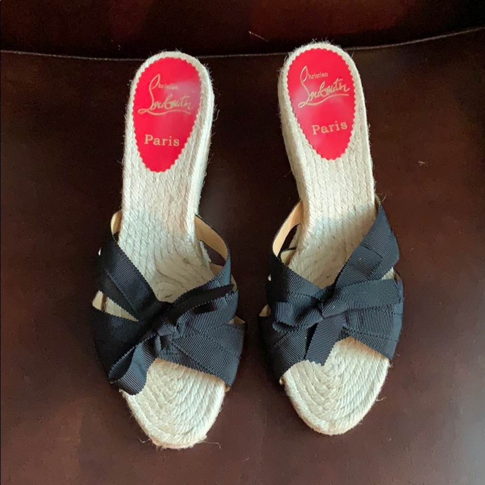 Christian Louboutin wedges. 39/9. Black ribbon.